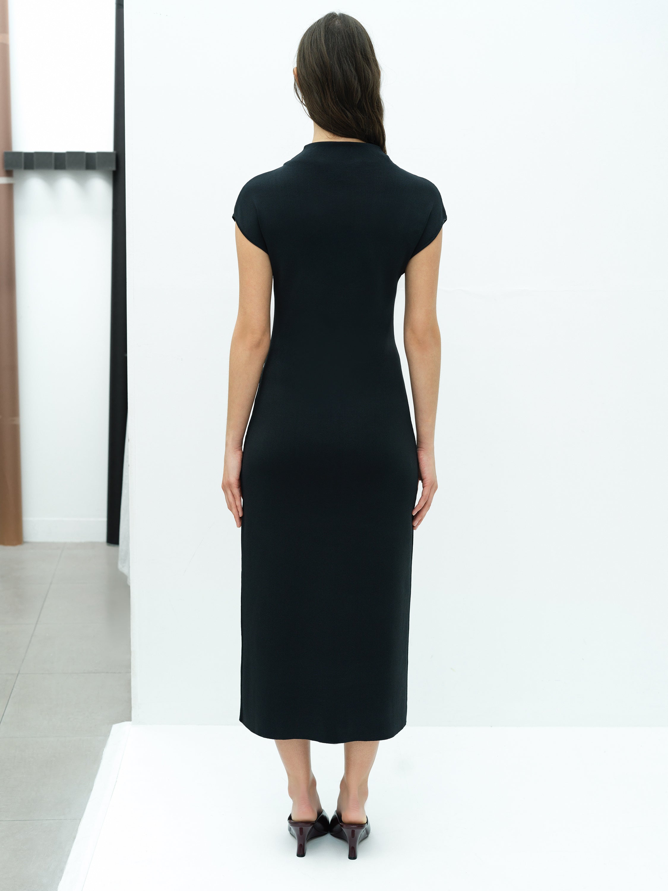 Fenella Dark Grey Mock Neck Knit Midi Dress