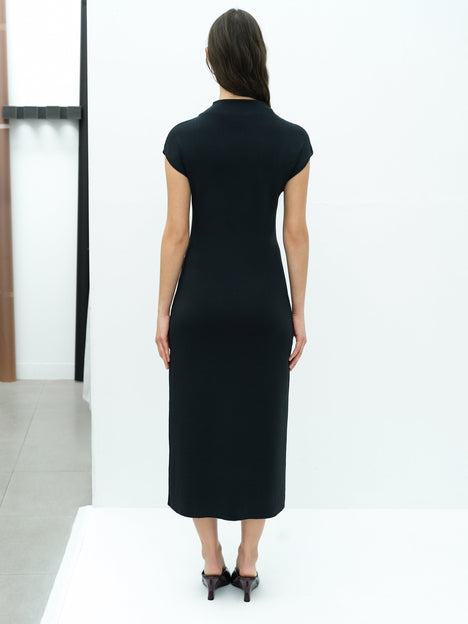 Fenella Dark Grey Mock Neck Knit Midi Dress