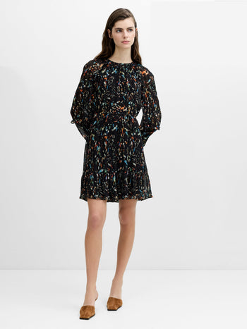 Kylie Black Abstract Printed Ruffle Mini Dress