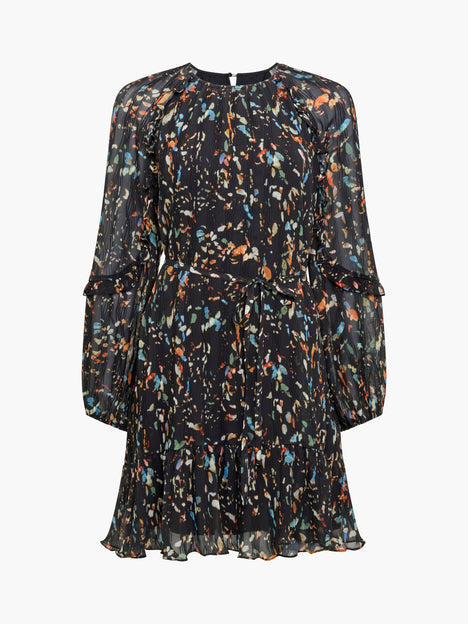 Kylie Black Abstract Printed Ruffle Mini Dress