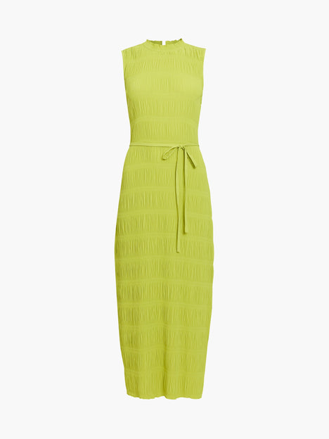 Reese Sleeveless Plisse Tie Waist Green Midi Dress