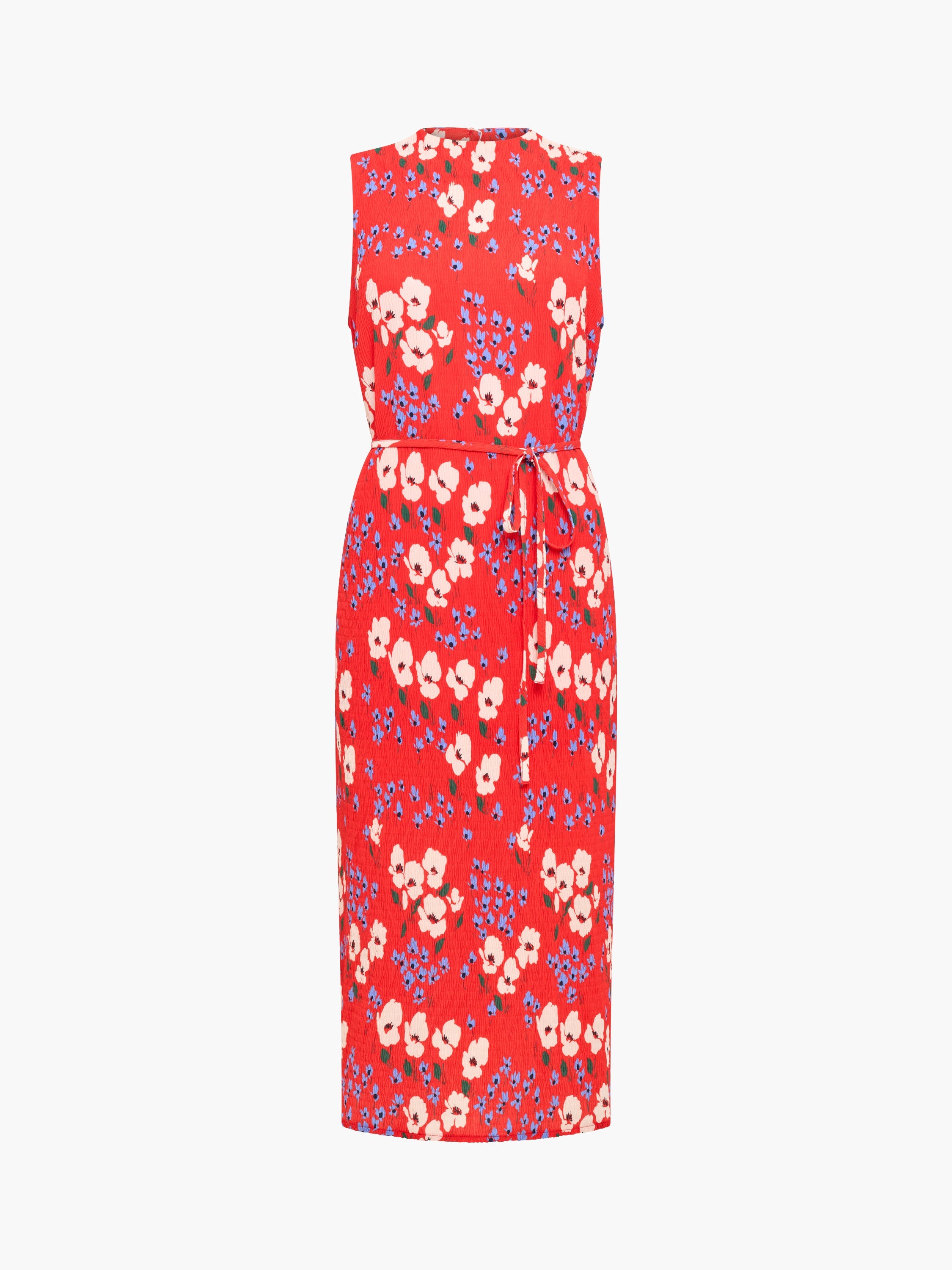 Scarlett Red Crinkle Floral Midi Dress