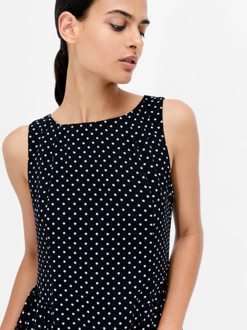 Black and White Polka Dot Sleeveless Tea Dress