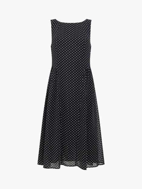 Black and White Polka Dot Sleeveless Tea Dress