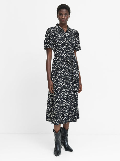 Harriet Monochrome Floral Belted Shirt Dress