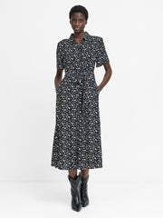 Harriet Monochrome Floral Belted Shirt Dress