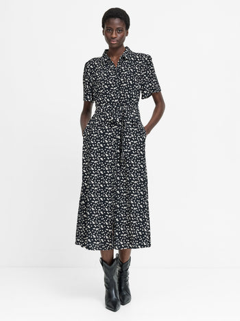 Harriet Monochrome Floral Belted Shirt Dress