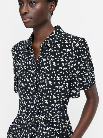Harriet Monochrome Floral Belted Shirt Dress