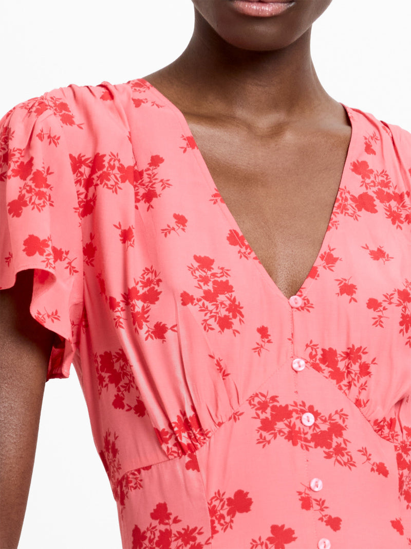 Raquel Eco Flutter Sleeve V-Neck Midi Dress