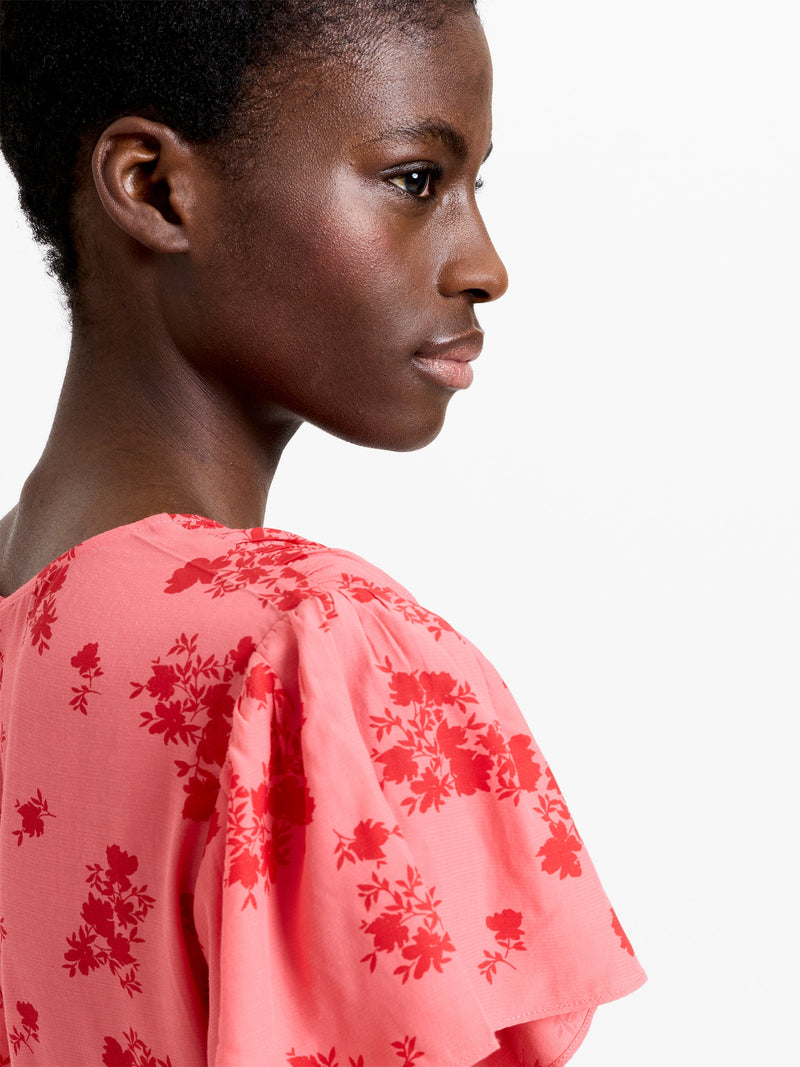 Raquel Eco Flutter Sleeve V-Neck Midi Dress