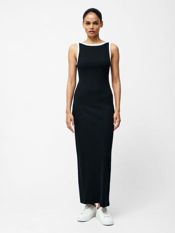 french connection long black dress French Connection button detail knitted midi dress in black