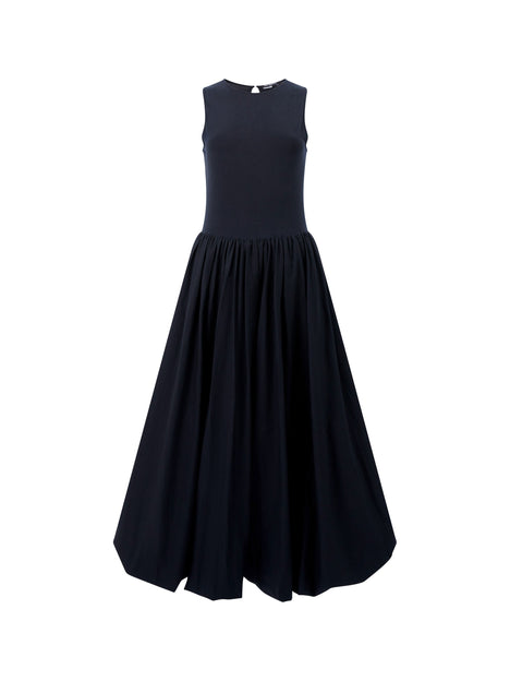Phoebe Jersey Woven Mix Bubble Hem Midi Dress