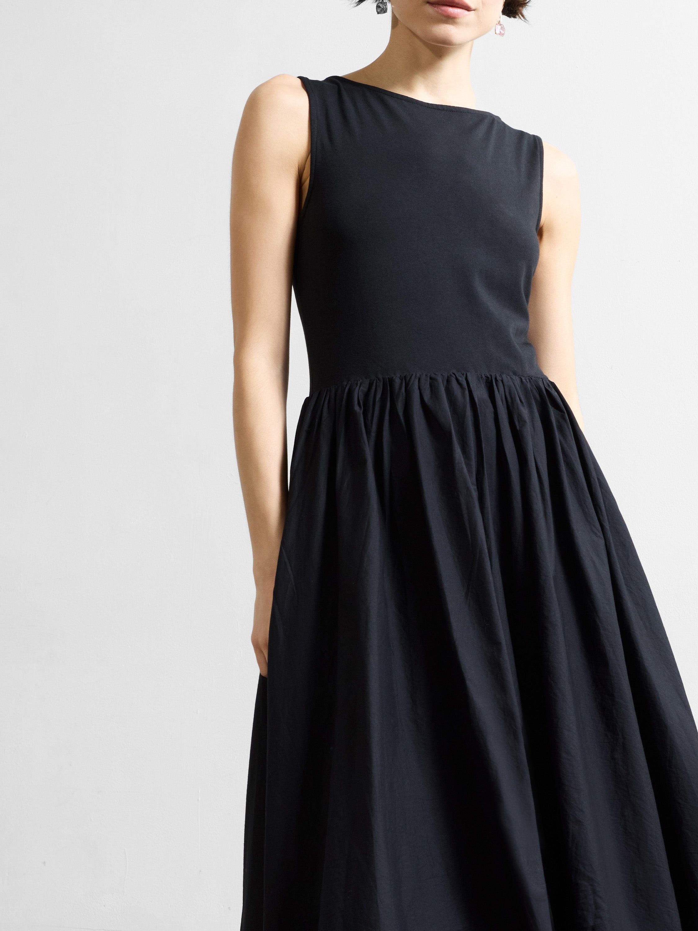 Phoebe Jersey Woven Mix Bubble Hem Midi Dress
