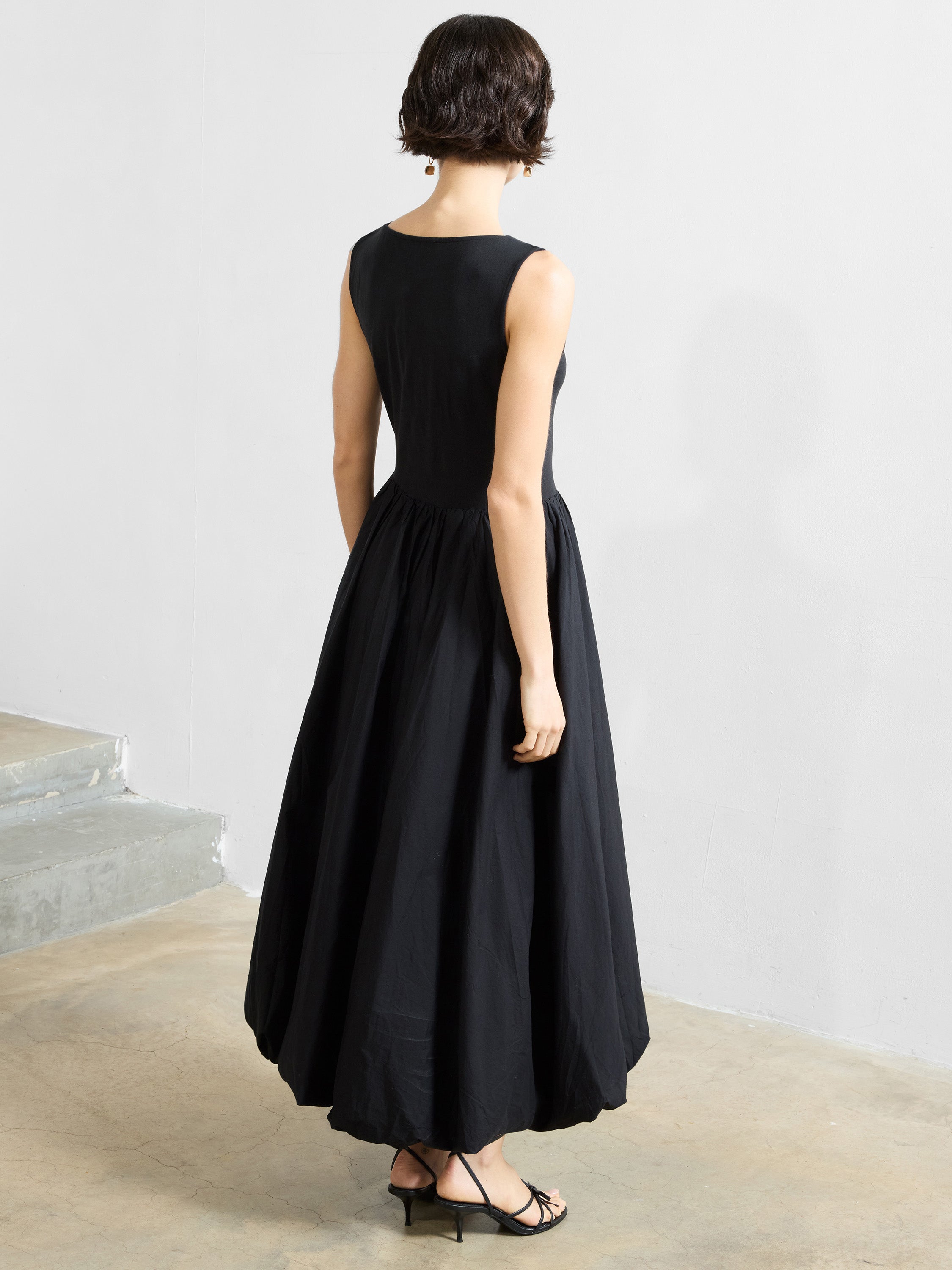 Phoebe Jersey Woven Mix Bubble Hem Midi Dress