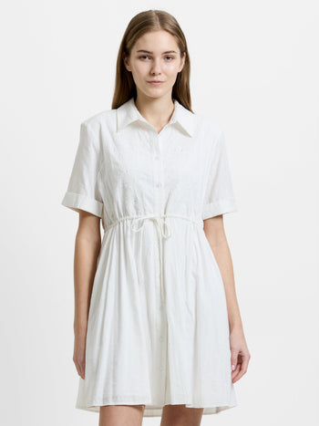Barnet Cotton Embroidered Striped Mini Dress