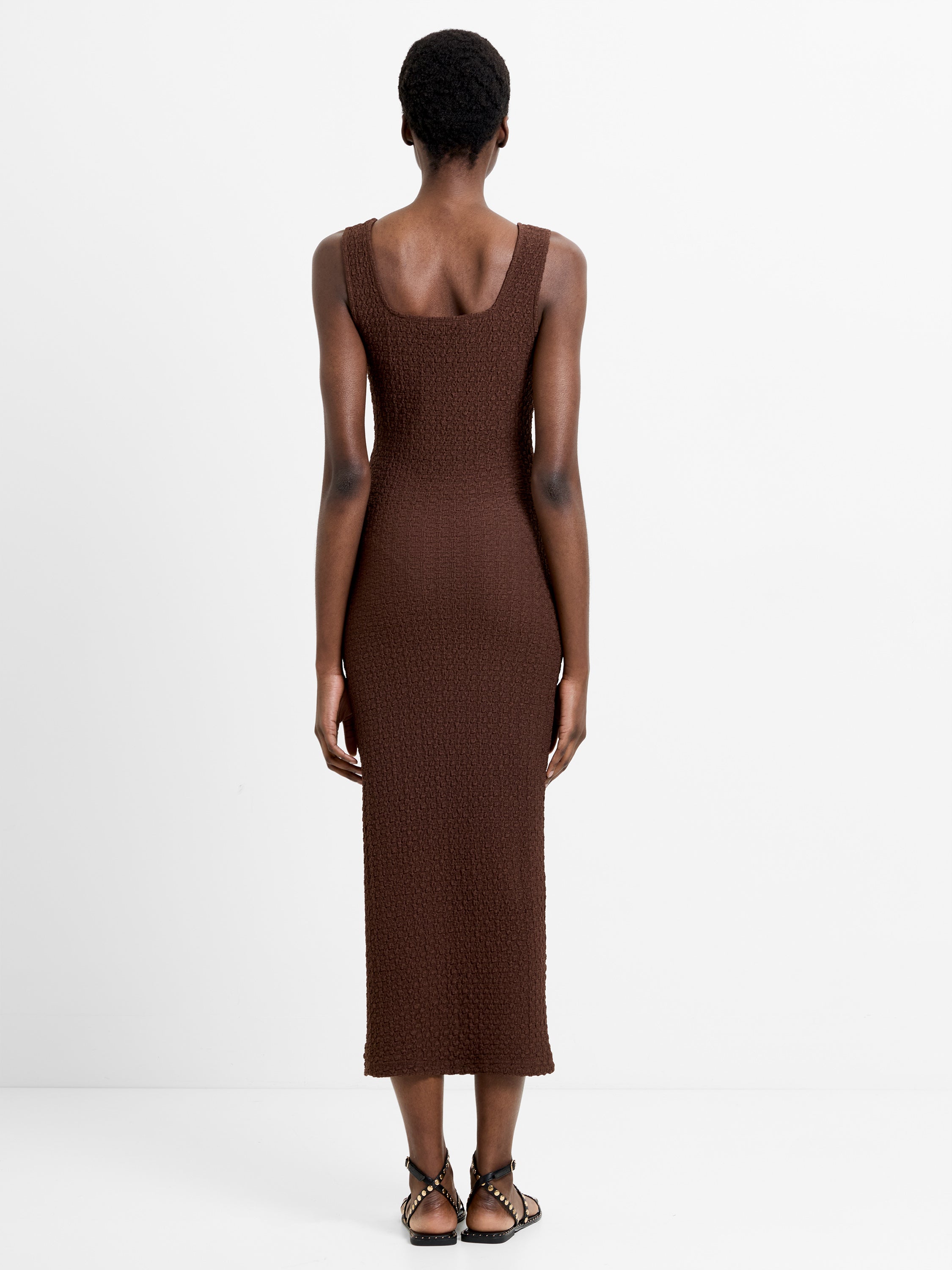 Textured Square Neck Midi Dress