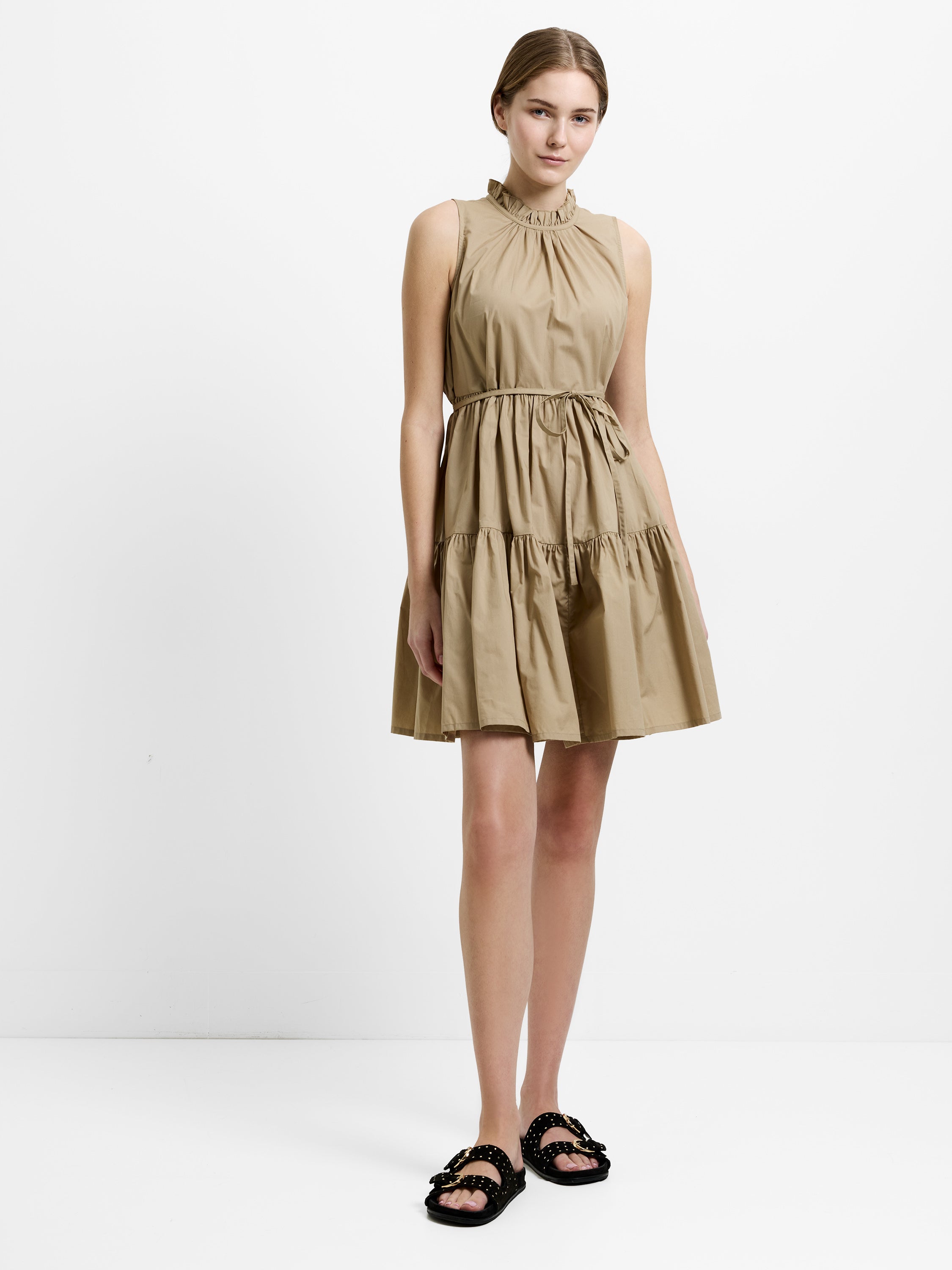 Tiered Poplin Belted Mini Dress