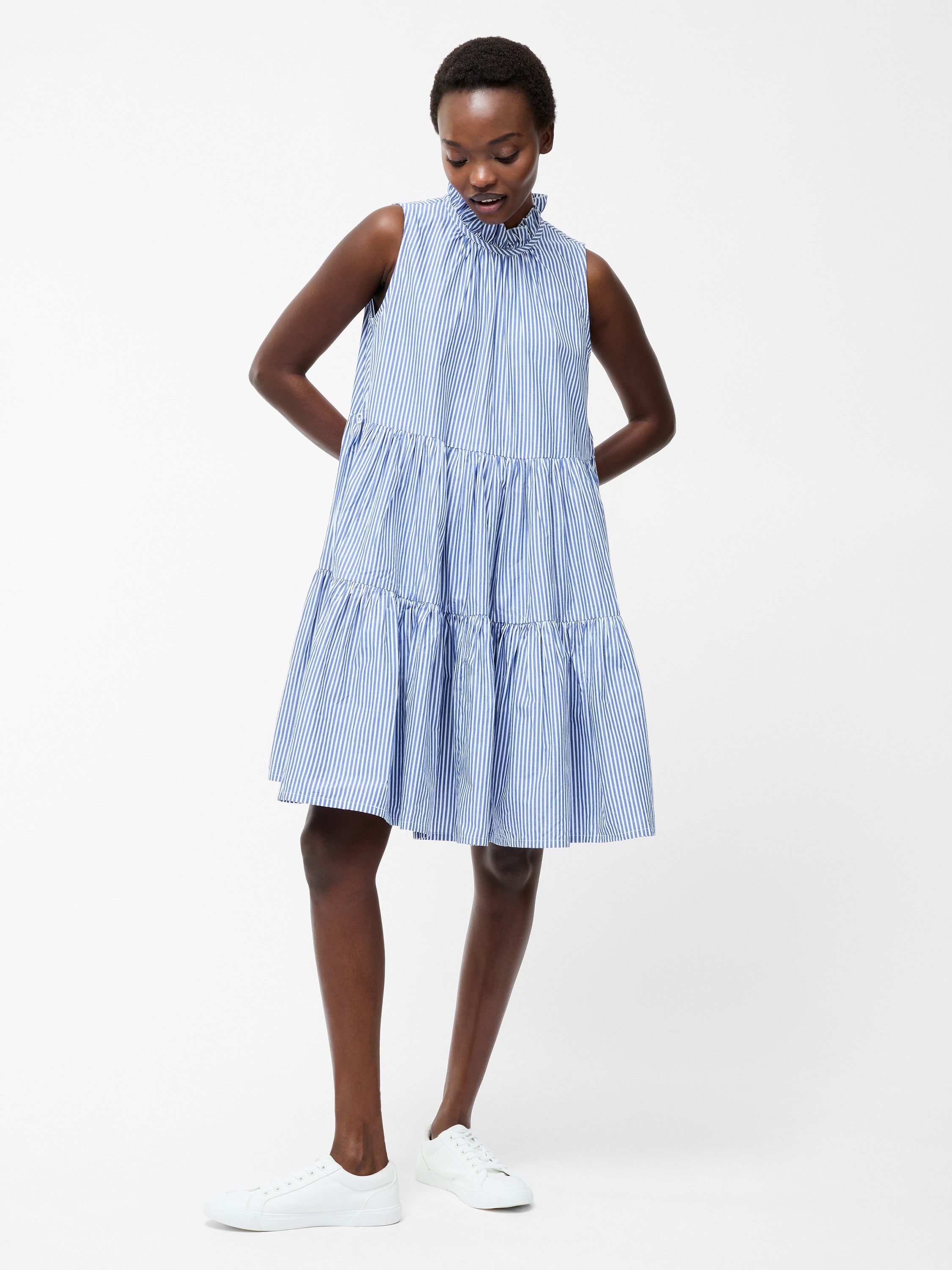 Tiered Striped Poplin Dress