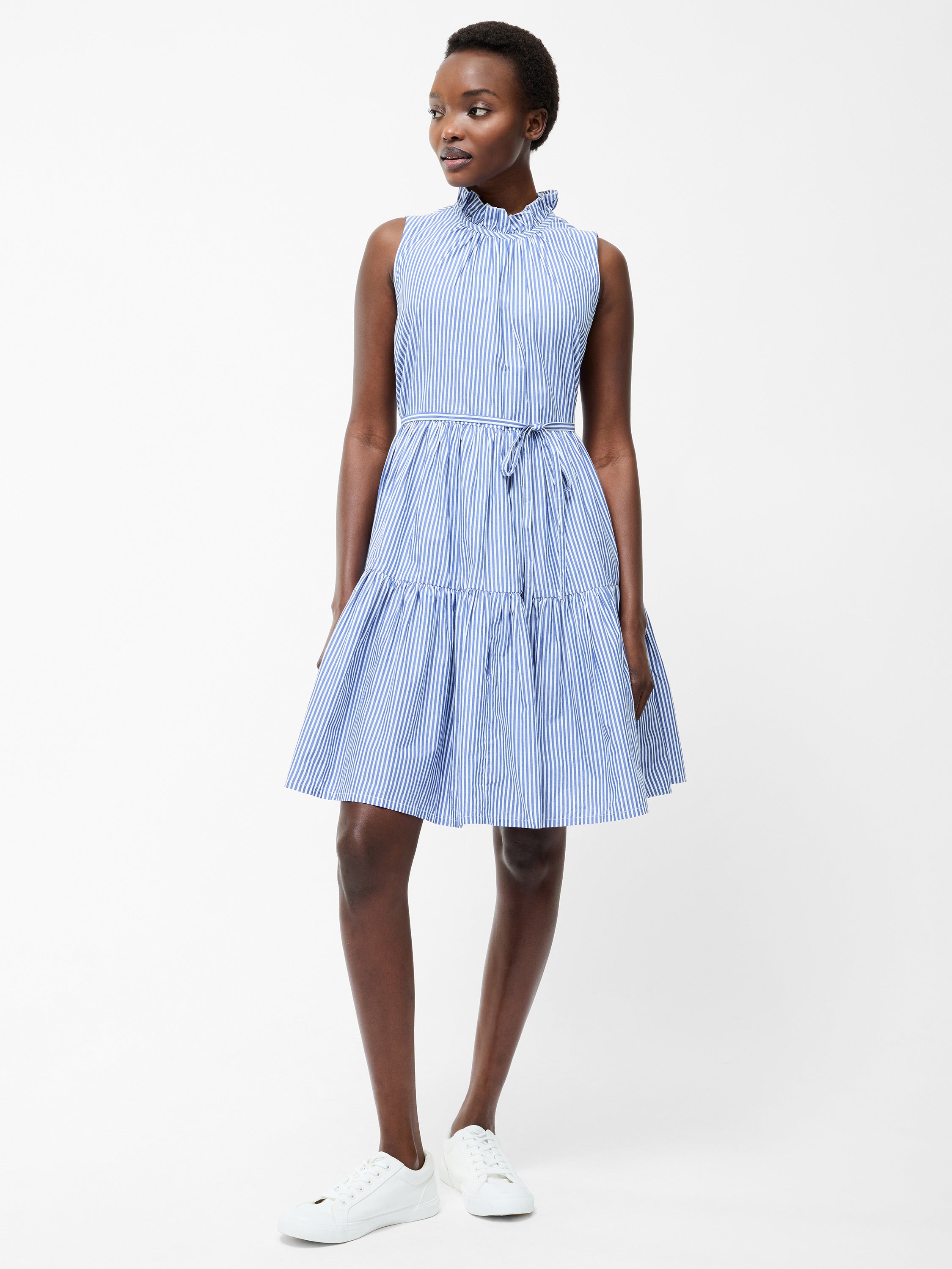 Tiered Striped Poplin Dress