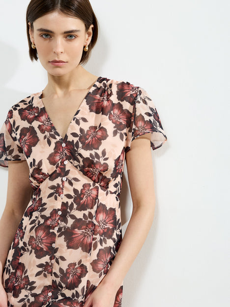 Elyse Flutter Sleeve Tea Dress