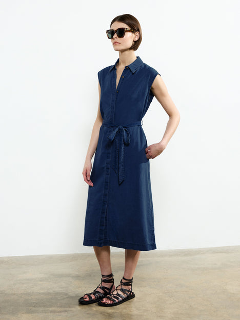 Zaves Chambray Denim Sleeveless Midi Dress