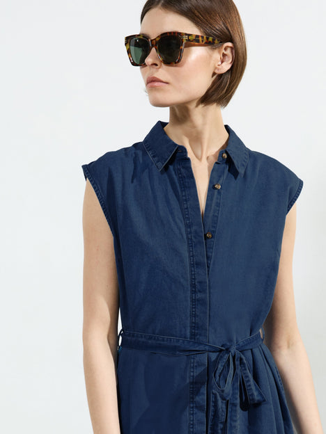 Zaves Chambray Denim Sleeveless Midi Dress