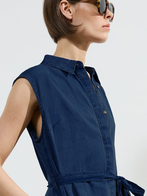 Zaves Chambray Denim Sleeveless Midi Dress