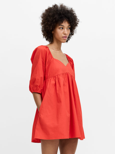 Cambria Cotton Puff Sleeve Red Mini Dress
