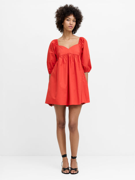 Cambria Cotton Puff Sleeve Red Mini Dress