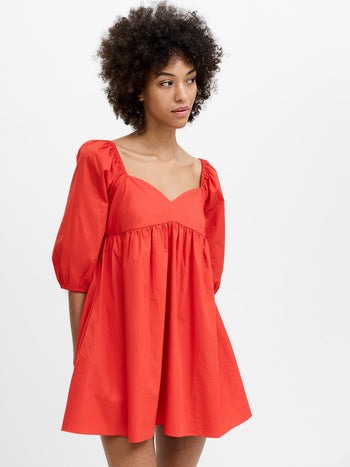 Cambria Cotton Puff Sleeve Red Mini Dress