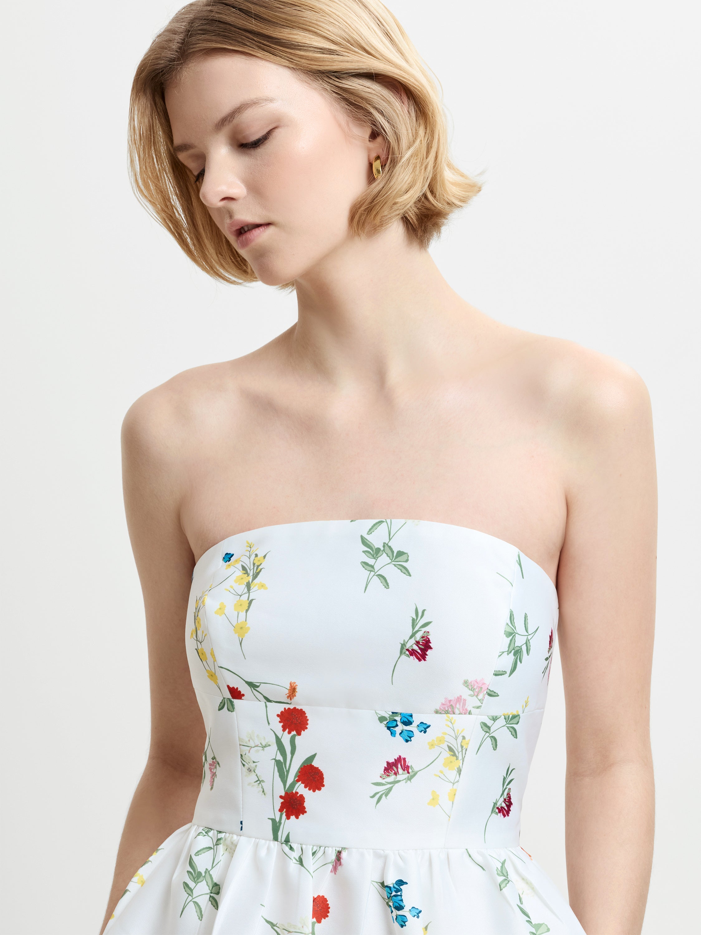 Structured Taffeta Christine Floral Bandeau Maxi Dress