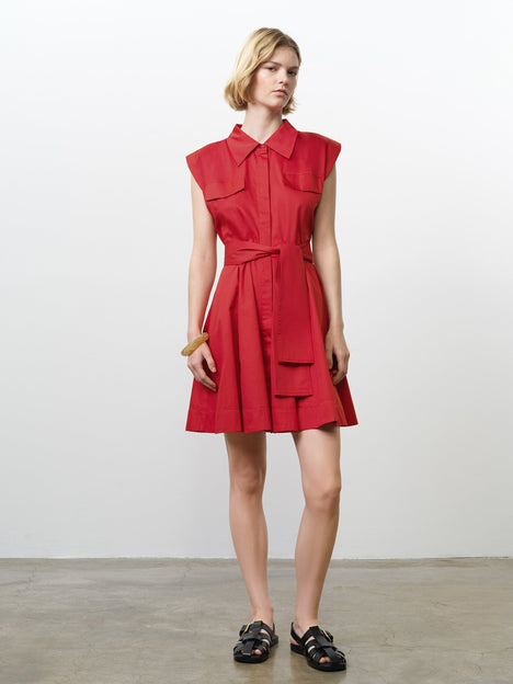Alexis Cotton Belted Red Mini Shirt Dress