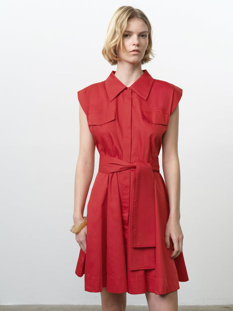 Alexis Cotton Belted Red Mini Shirt Dress