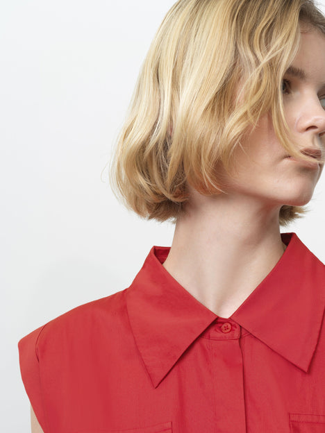 Alexis Cotton Belted Red Mini Shirt Dress