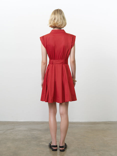 Alexis Cotton Belted Red Mini Shirt Dress