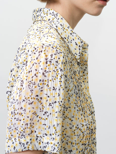 Bonnie Satin Abstract Yellow Midi Shirt Dress