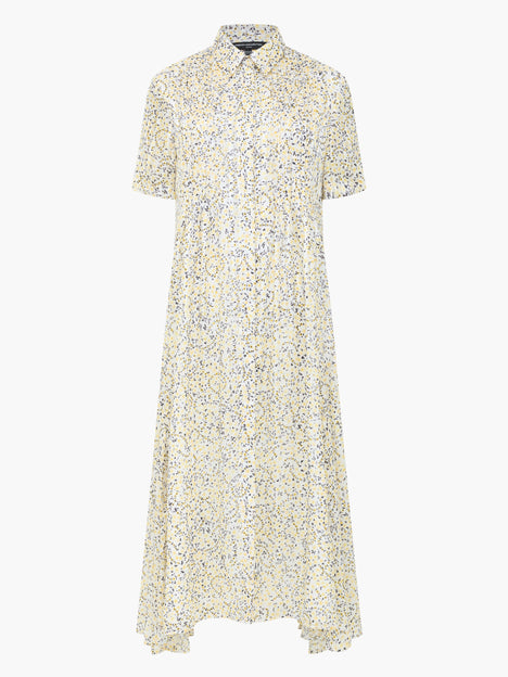 Bonnie Satin Abstract Yellow Midi Shirt Dress