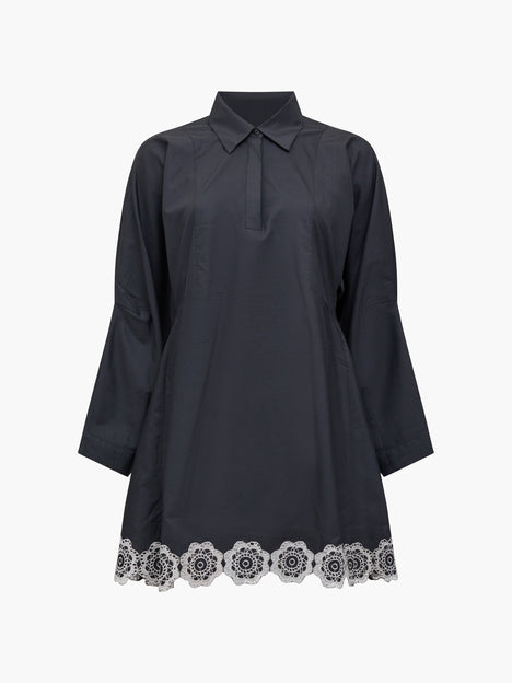 Era Poplin Monochrome Broderie Hem Mini Dress