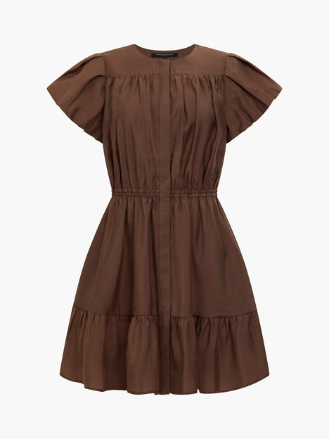 Holland Flutter Sleeve Tiered Brown Mini Dress