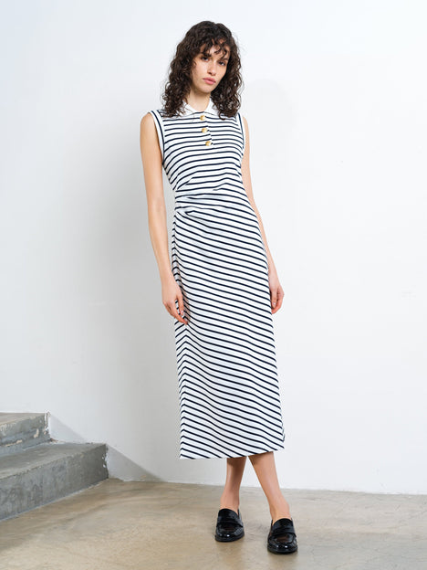 Tommy Monochrome Striped Sleeveless Polo Midi Dress