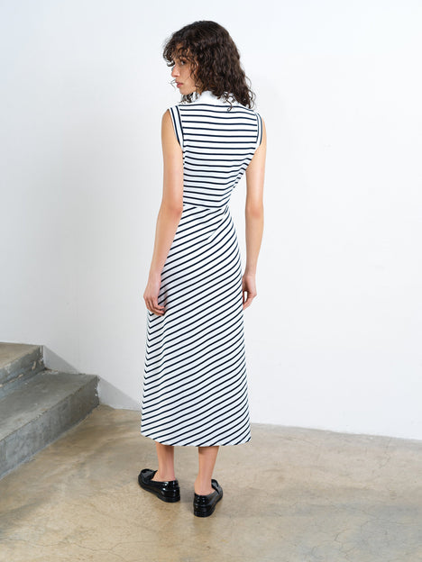 Tommy Monochrome Striped Sleeveless Polo Midi Dress