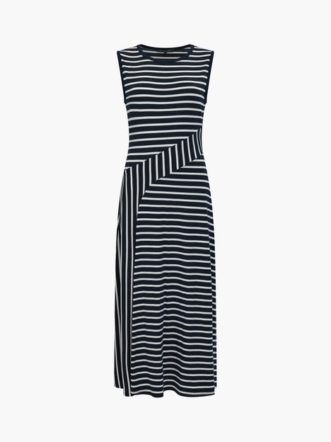 Kyra Jersey Monochrome Striped Sleeveless Midi Dress
