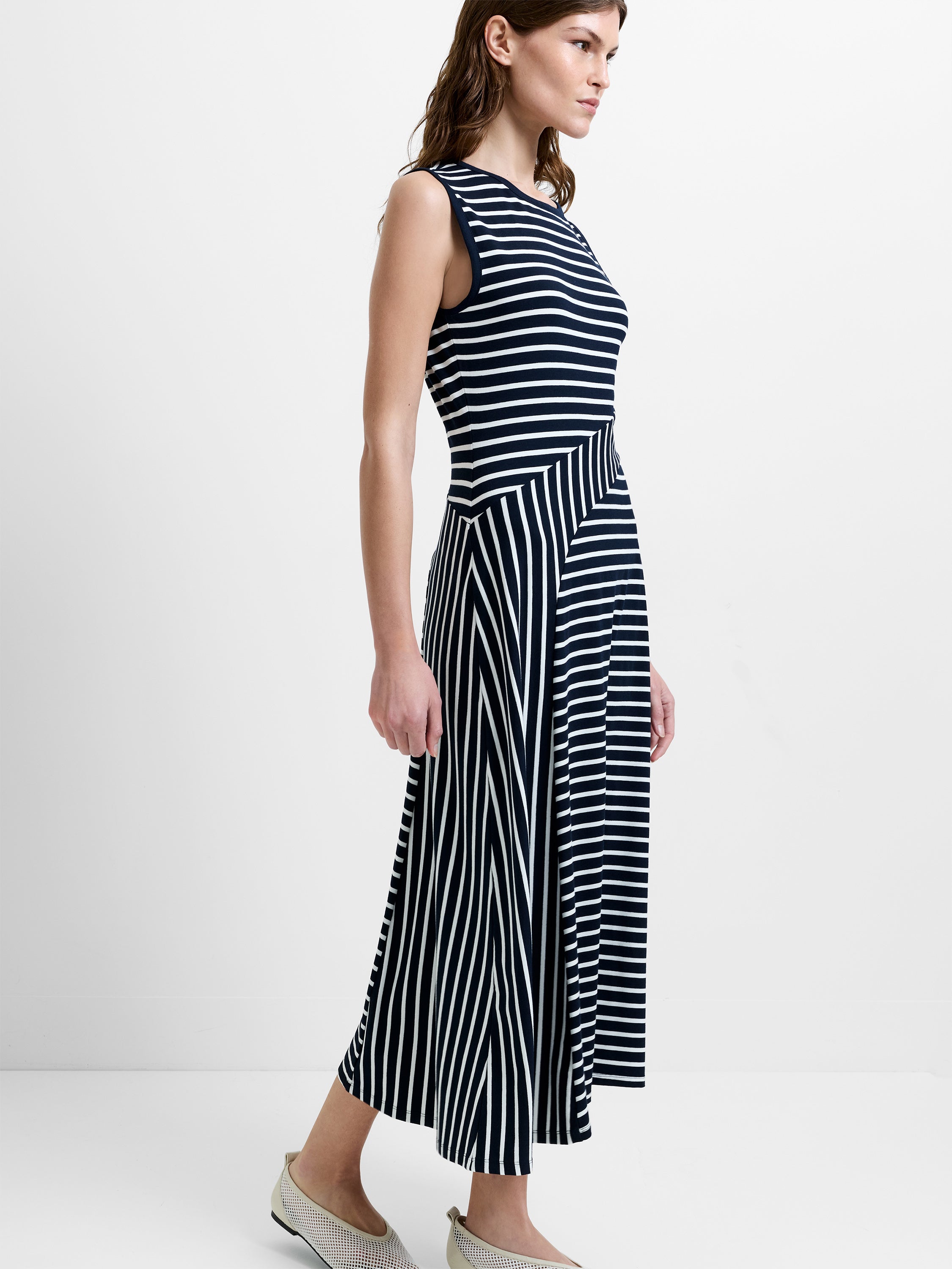 Kyra Jersey Striped Sleeveless Midi Dress