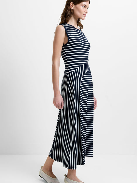 Kyra Jersey Monochrome Striped Sleeveless Midi Dress
