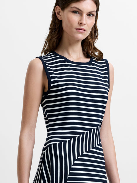 Kyra Jersey Monochrome Striped Sleeveless Midi Dress