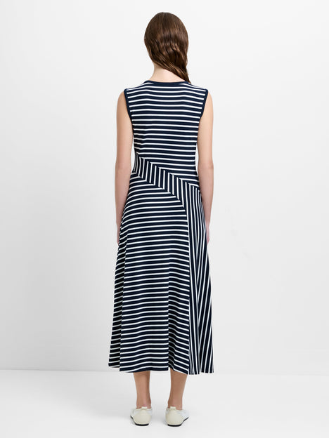 Kyra Jersey Monochrome Striped Sleeveless Midi Dress