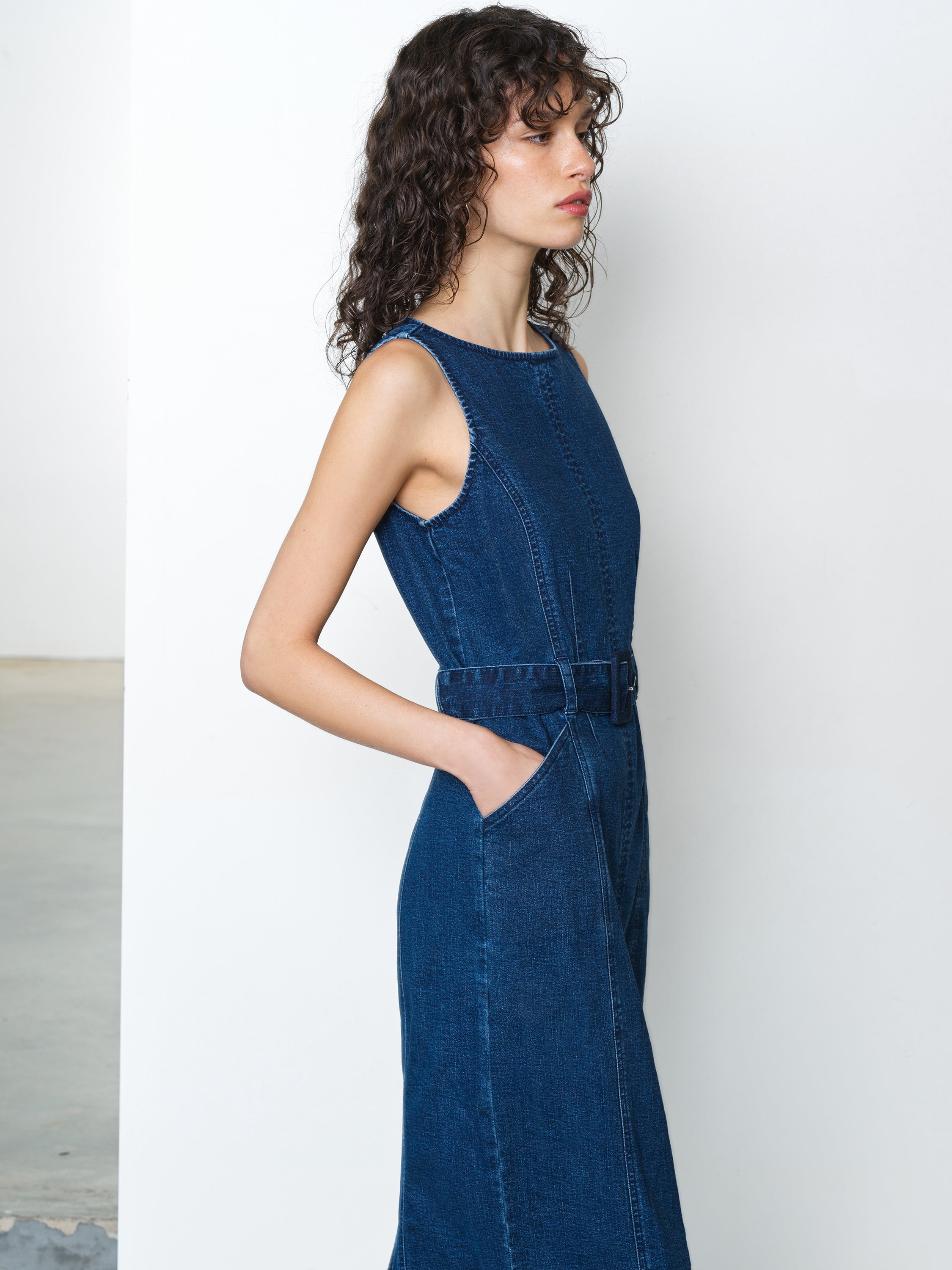 Arywoode Denim Belted Midi Dress