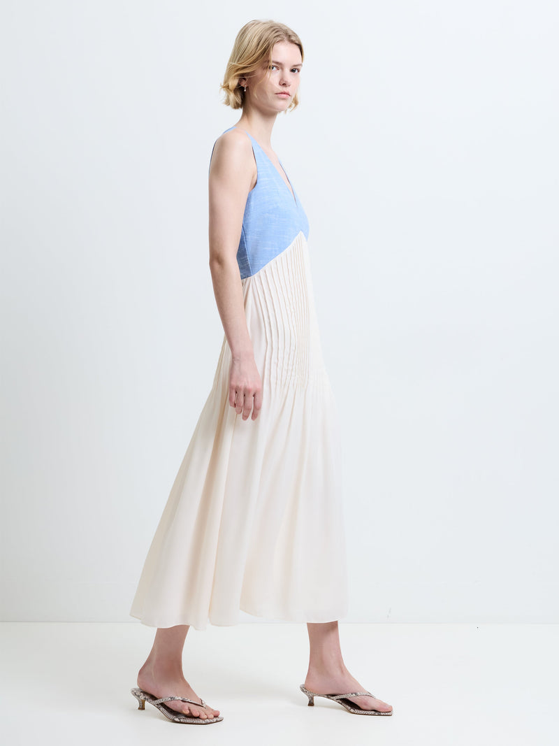 Colby Chambray Pleat Mix Dress