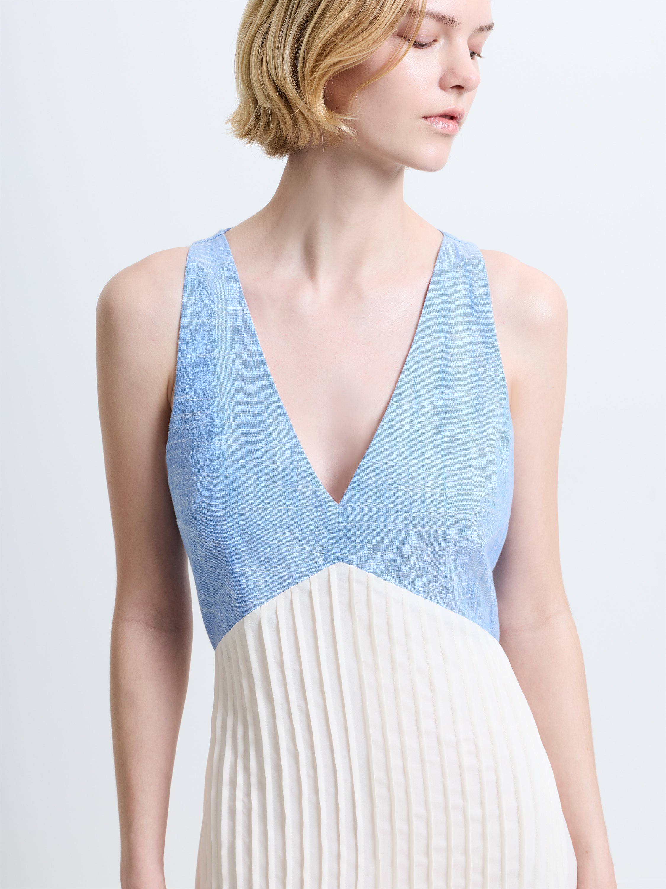 Colby Chambray Pleat Mix Dress