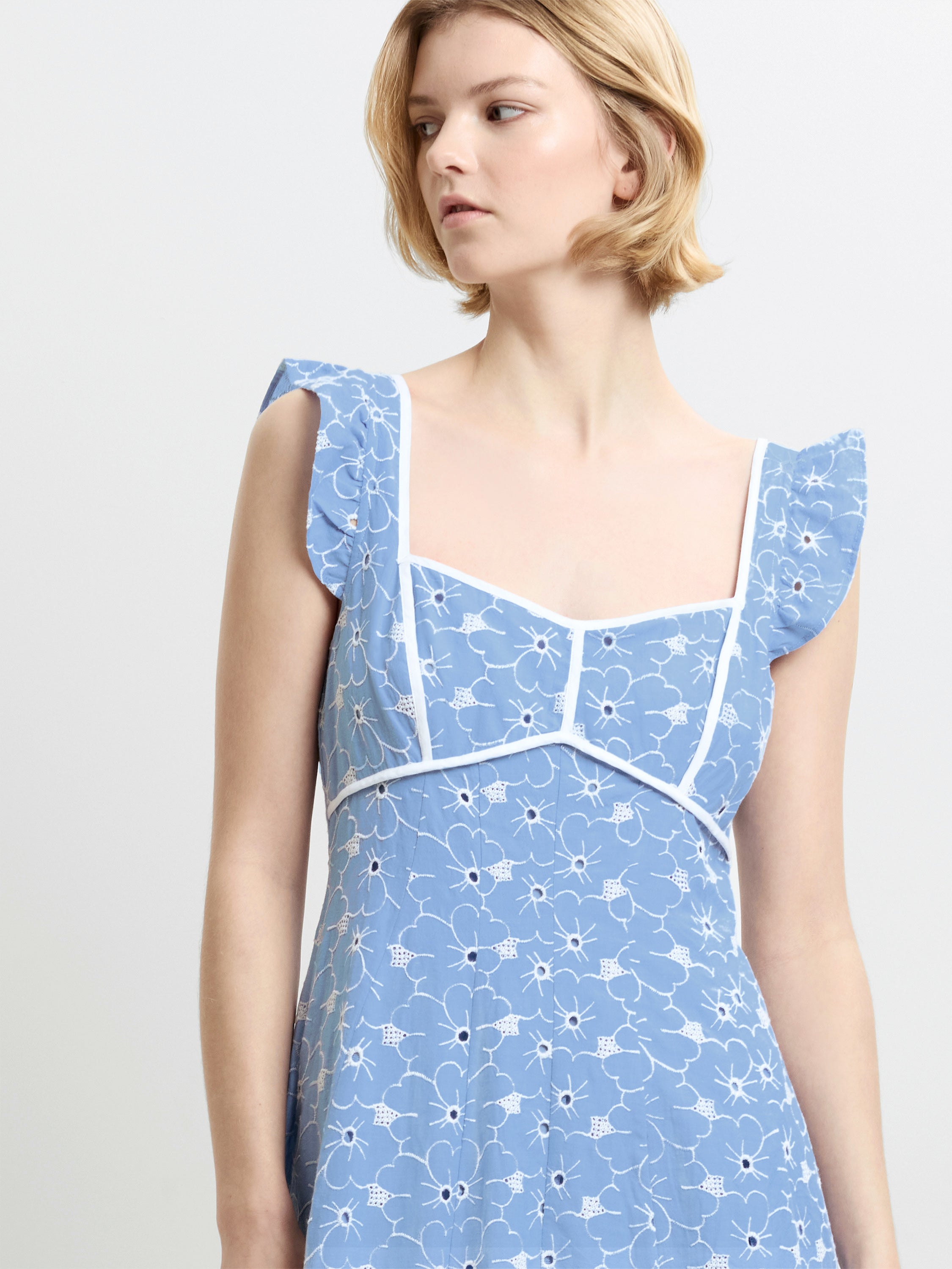 Tamara Floral Broderie Blue Midi Dress